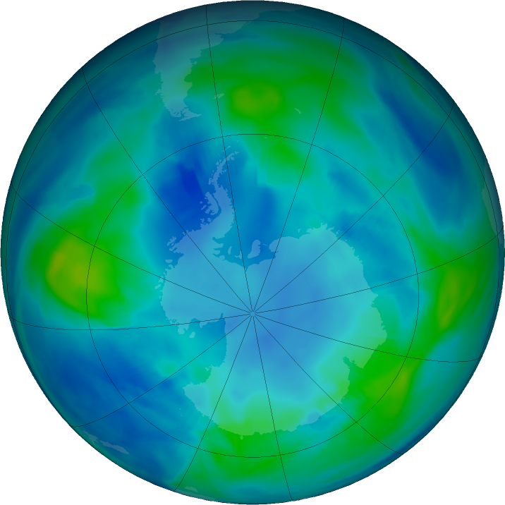 Antarctic ozone map for 30 April 2022